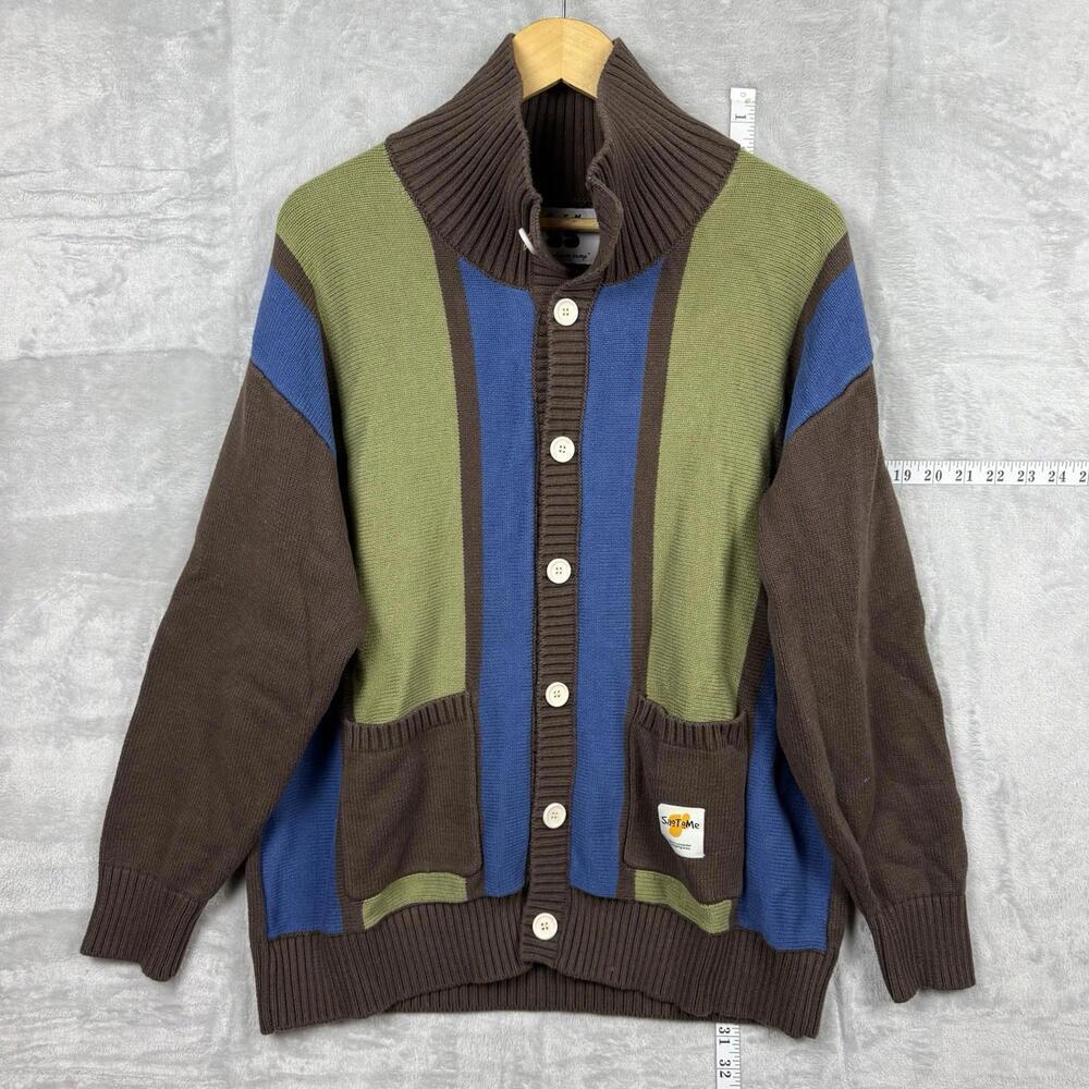 SooToMe Cardigan Sweater Brown Green Blue Striped Button Front Women Size S Y2K